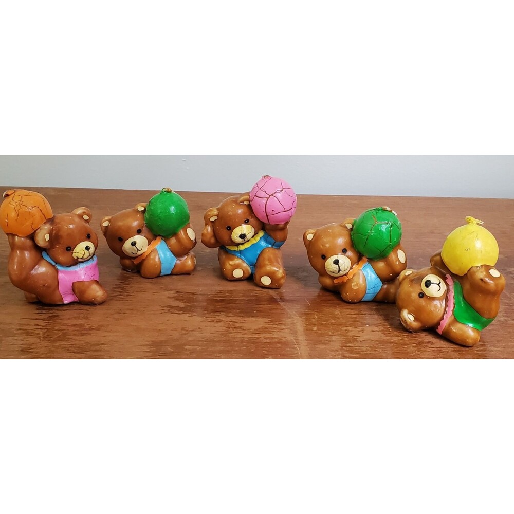 Vintage Giftco Mini Candle Lot 5 Bears w Balls Multicolor 3" Painted Not Burned
